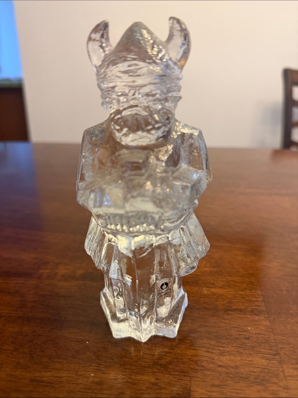 Pukeberg Sweden Clear Glass Viking Figurine Home Art